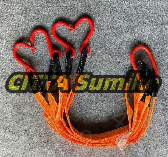 玉掛け用金具付き ベルトスリング 4点吊りスリングベルト 炭素鋼製 フック付き リング付き ポリエステル製 ベルト長さ1m 耐荷重4t拍卖