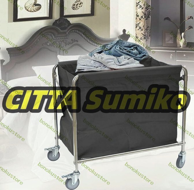 ホテルリネンカート 折りたたみ式 ランドリーワゴン サービスカート ホテ 学校 病院 工場 業務用ハンドトラック 87*52*83CM ブラック拍卖