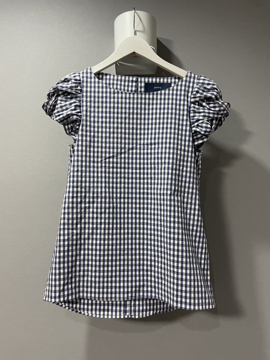 シップスships未使用極美品半袖カットソートップス白青チェックタグなしレディース拍卖