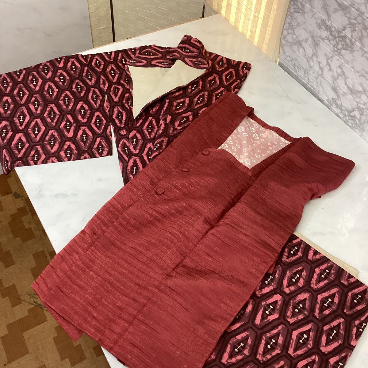 着物 羽織り セット エンジ系 ピンク系 N74 和装 レディース 女性用拍卖