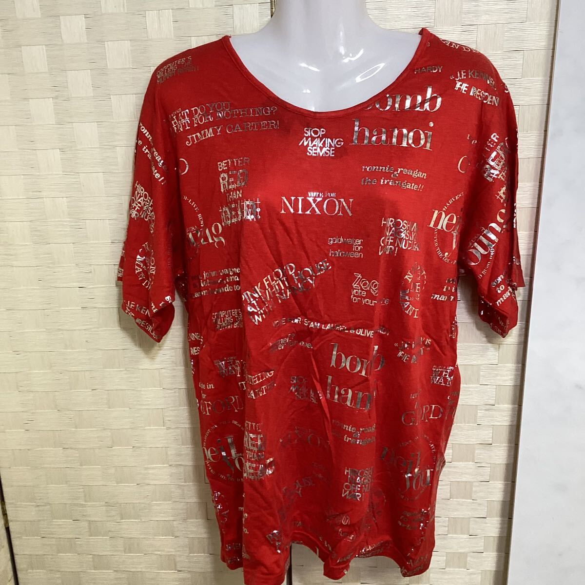 IOLA tricot イタリー製 半袖 Tシャツ 赤×シルバー N95拍卖