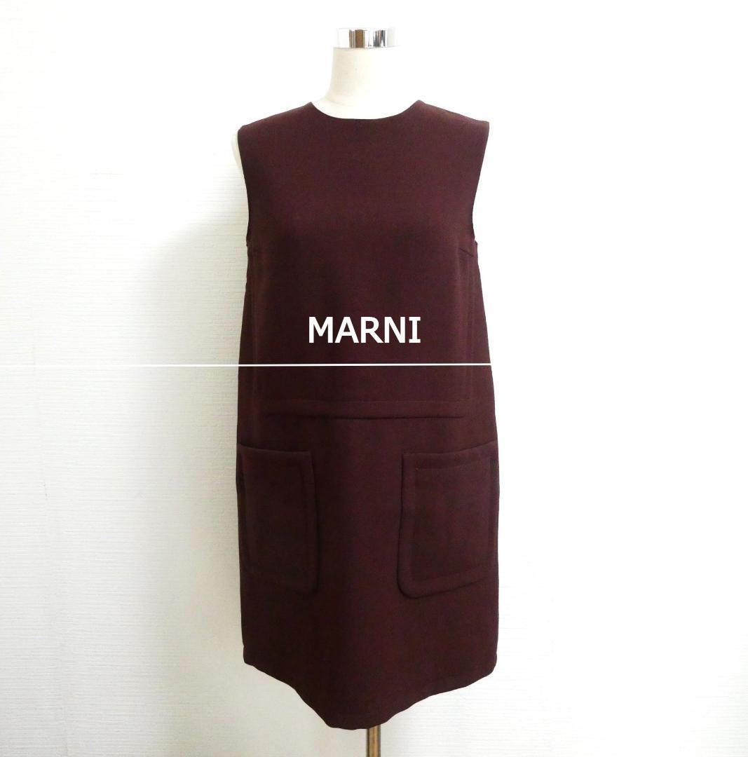 美品 MARNI マルニ サイズ40 フロントポケット クルーネック ノースリーブ ミニワンピース チュニック ボルドー ブラウン系拍卖