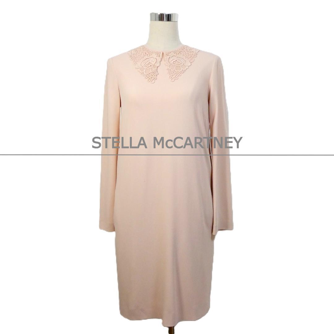 未使用 STELLA McCARTNEY ステラマッカートニー サイズ36 花柄 レース クルーネック 長袖 膝丈 ワンピース ドレス ピンク拍卖