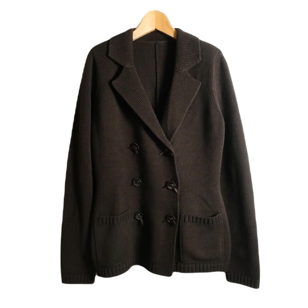 美品 FOXEY BOUTIQUE フォクシーブティック オープンカラー ダブルブレスト ニット テーラードジャケット カーディガン 茶 ブラウン拍卖