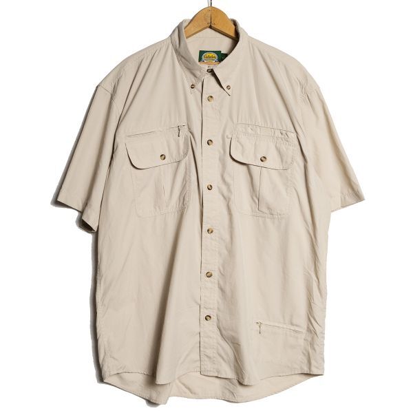 90's 00's カベラス Cabela's マルチポケット ボタンダウン ナイロン フィッシングシャツ (L) ベージュ 00年代 旧タグ オールド 多ポケット拍卖
