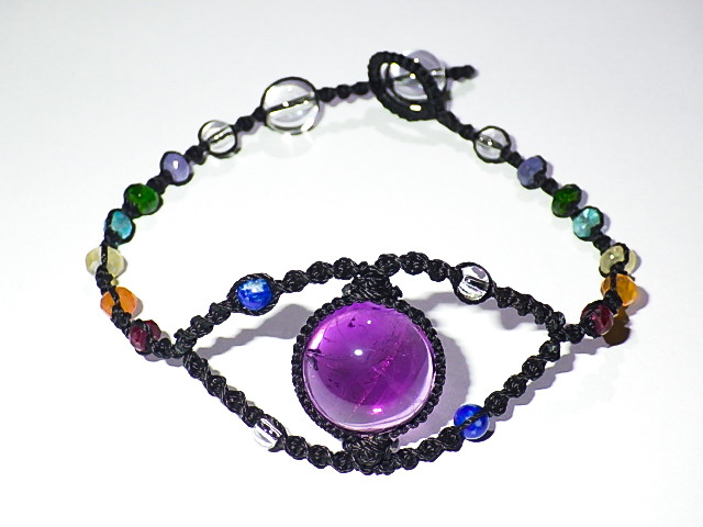 ★アメジスト★ハンドメイドブレスレット★天然石紫水晶★マクラメ編みタンザナイトアパタイト水晶ビーズ7チャクラ宝石ジュエリー kamesan 拍卖