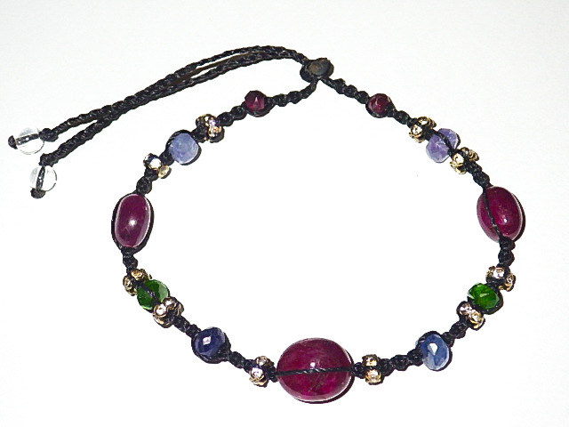 ★ルビー ブルーサファイア クロムダイオプサイド タンザナイト6種類の宝石のブレスレット★天然石コランダム★ハンドメイドビーズkamesan 拍卖
