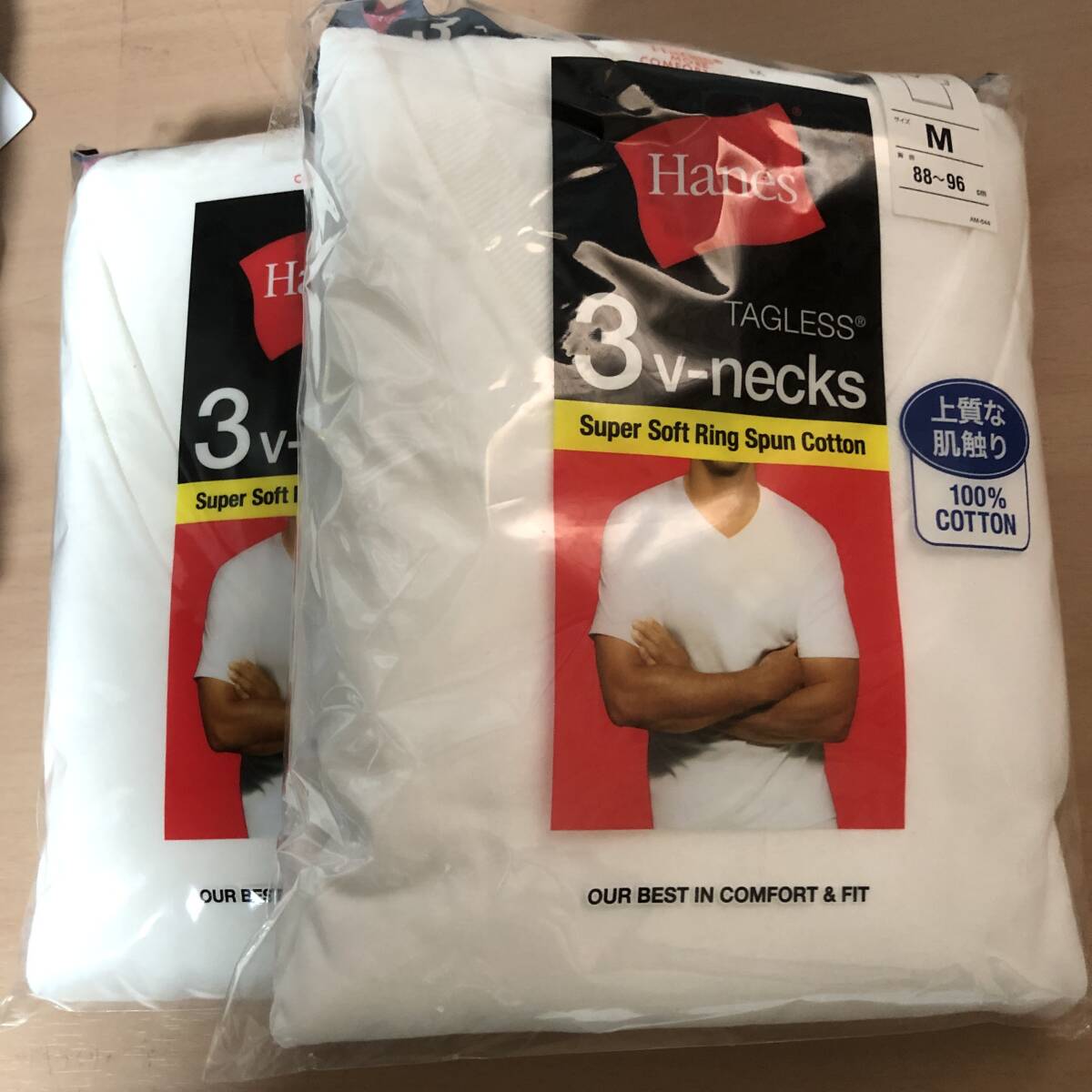 【Hanes(ヘインズ)】綿100%・抗菌防臭 Vネック半袖Tシャツ3枚組X2 M 計6枚 (ヘインズ)Hanes 半袖V空きTシャツ 拍卖