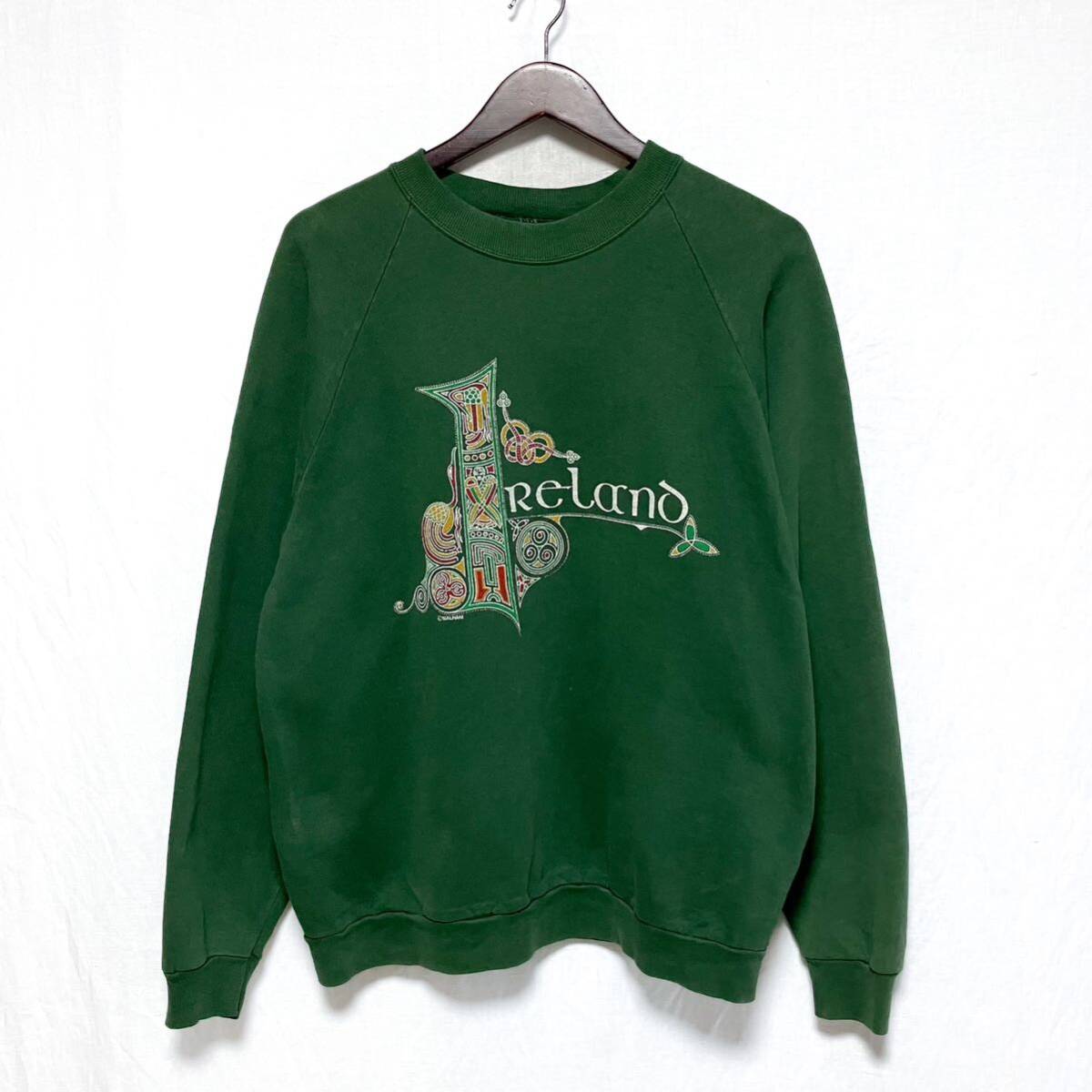 80s 90s USA製 FRUIT OF THE LOOM? プリント スウェット シャツ フルーツオブザルーム グリーン L相当拍卖