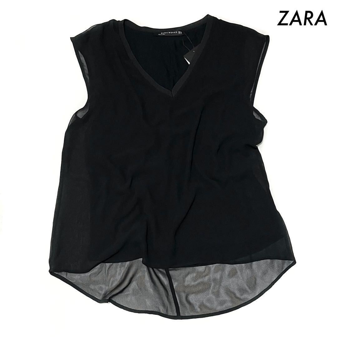 【送料無料】ZARA ザラ★ノースリーブ レイヤーカットソー 未使用タグ付き ブラック 黒 XSサイズ拍卖