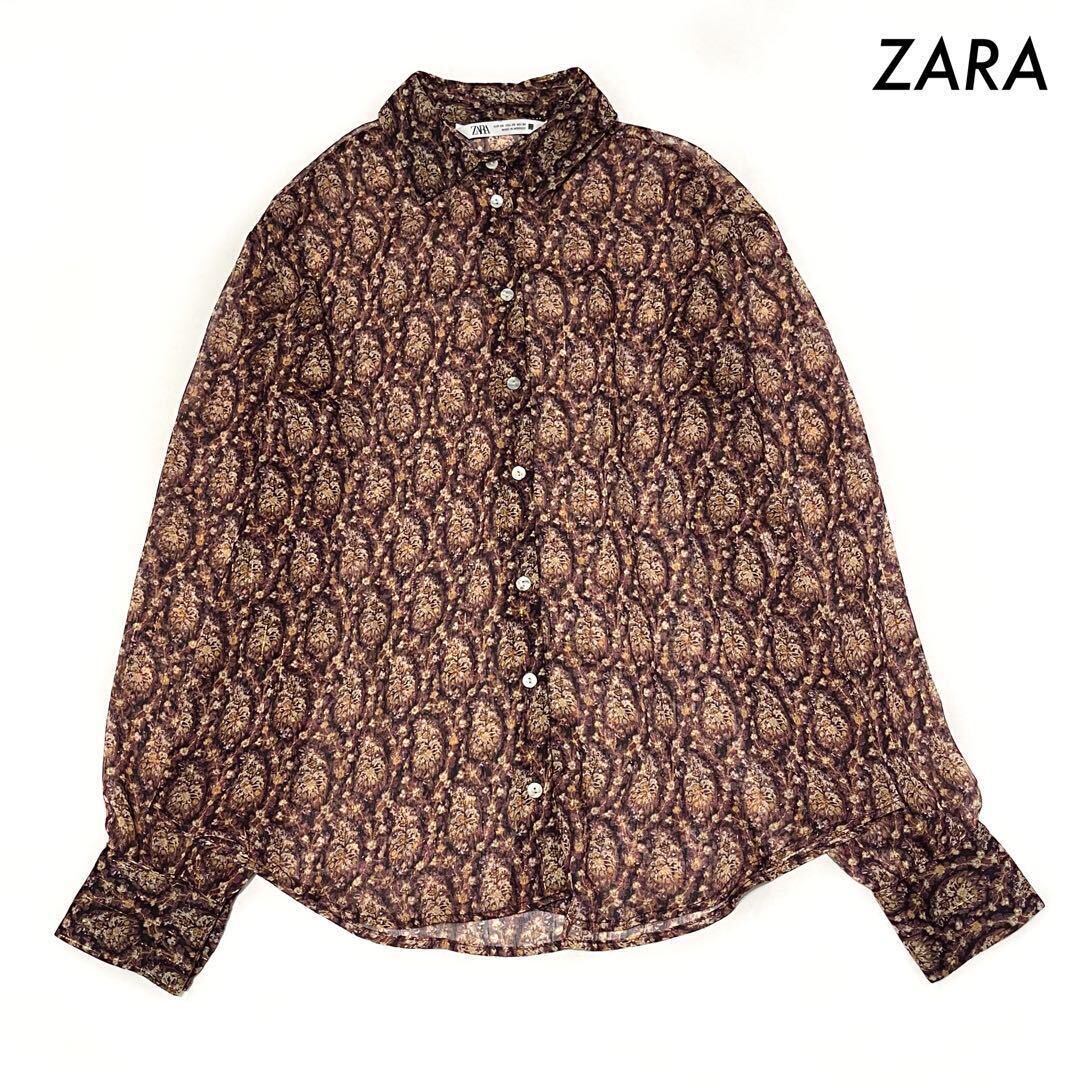 【送料無料】ZARA ザラ★小花柄 長袖ブラウス ラメ糸混 ワインレッド レディース拍卖