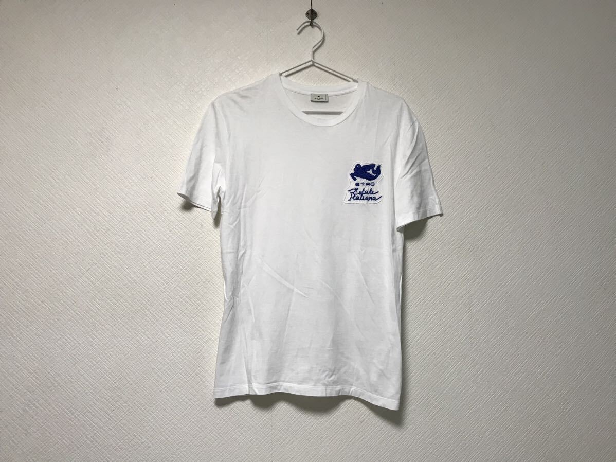 本物エトロETROコットンロゴ刺繍半袖Tシャツメンズサーフアメカジミリタリーストリートスケーターワークビジネス白ホワイト40イタリア製L拍卖