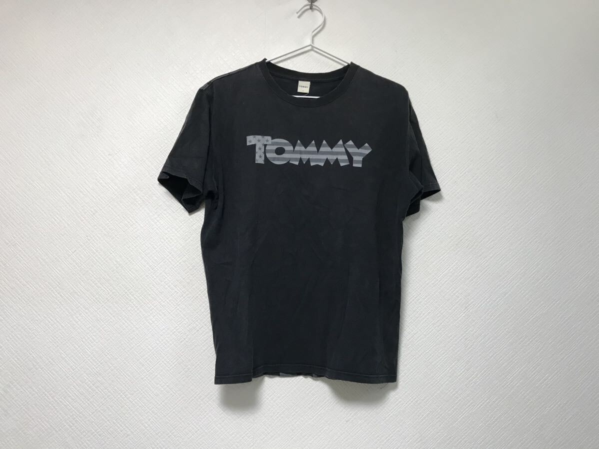 本物トミーTOMMYディズニーDISNEYコットンミッキープリント半袖Tシャツメンズサーフアメカジミリタリーストリートゴルフ黒ブラックL拍卖