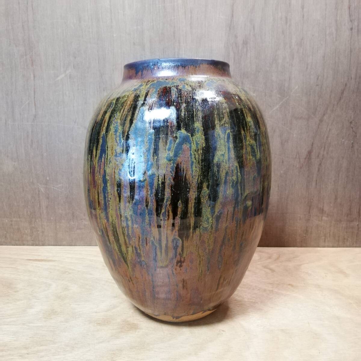 福岡県 飯岳窯 甲斐一 作 花入 壺 花瓶 花器 高さ32cm 拍卖