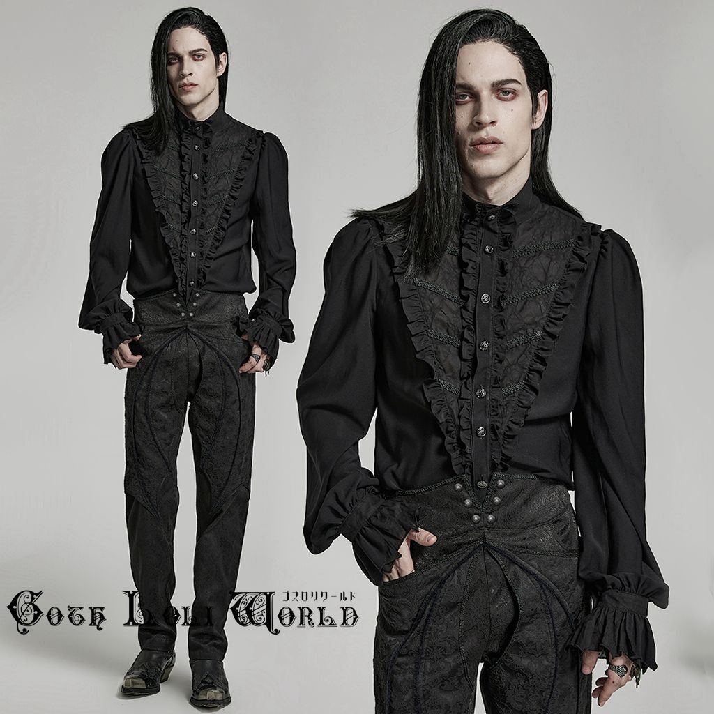 WY-1486CCM-BK-M Vラインフリルハイネックエレガント ブラウス ゴスロリワールド ゴシック パンク ロック ロリィタ ビジュアル系 V系拍卖