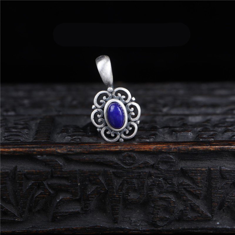 中国 チベット 密教 s 925純銀 花 天然石 青金石 ペンダント 仏珠配 手串配 高品質 裝身具 護符開運 風水 お守り 厄除け拍卖