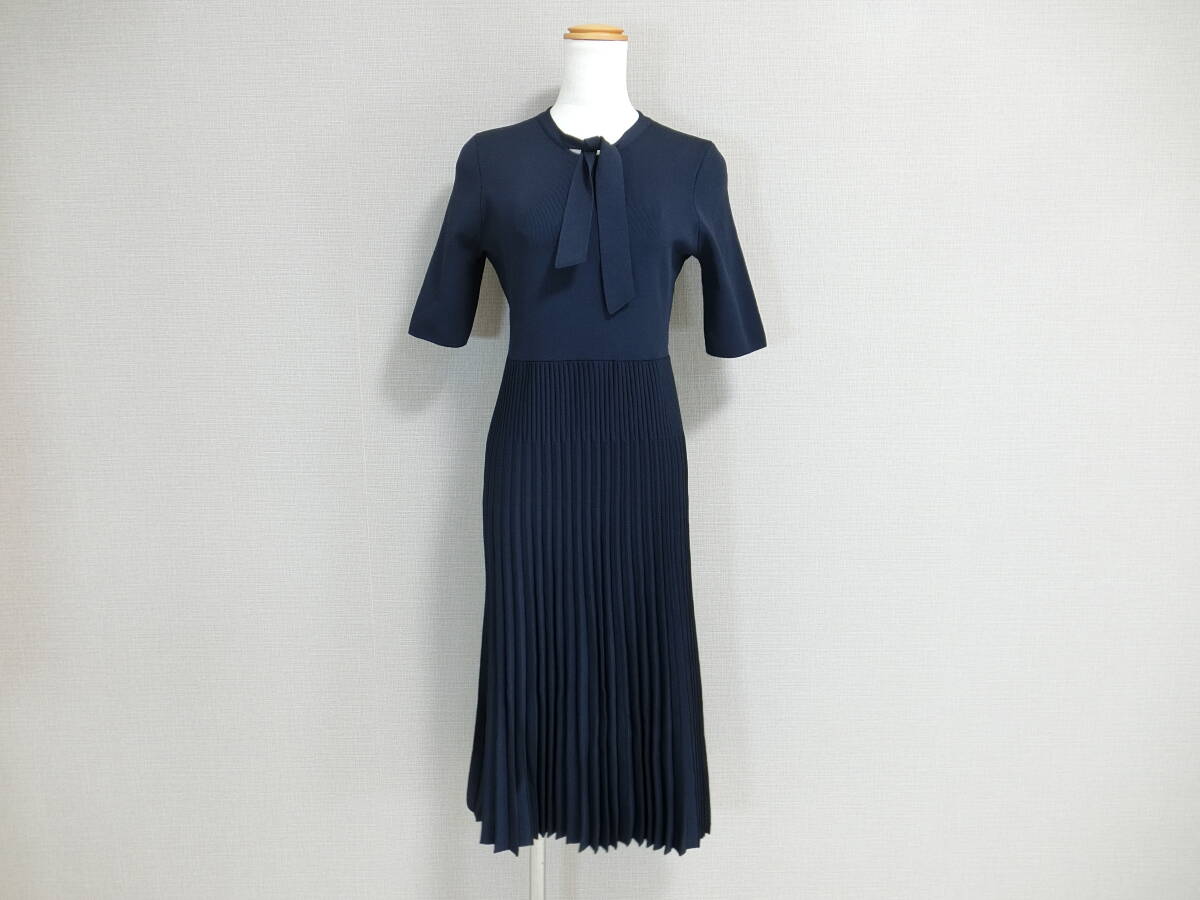 極美品 CELFORD セルフォード エレガント ニット プリーツスカート ワンピース ネイビー 36拍卖