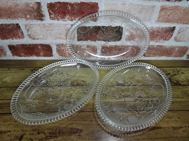 ●レトロ ガラス皿 3枚セット K4260YH拍卖