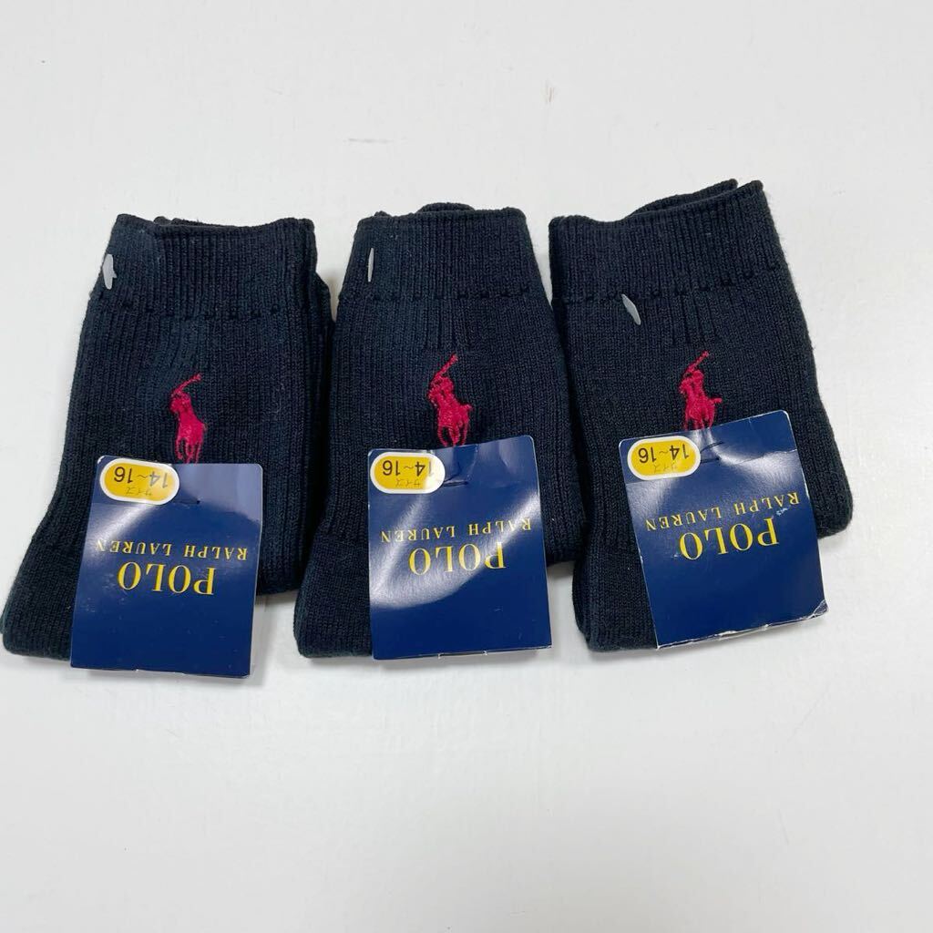 新品 ラルフローレン 靴下 ソックス 3足 14-16 黒拍卖