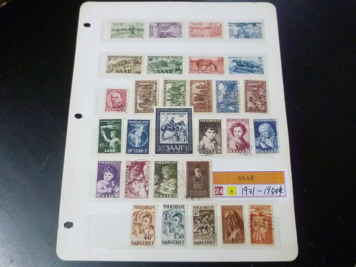 24 M №8 ザール切手 ドイツ関連 1931-54年 SC#B61-100の内、他 計29種 未使用OH・使用済・VF 【SC評価 $550】拍卖