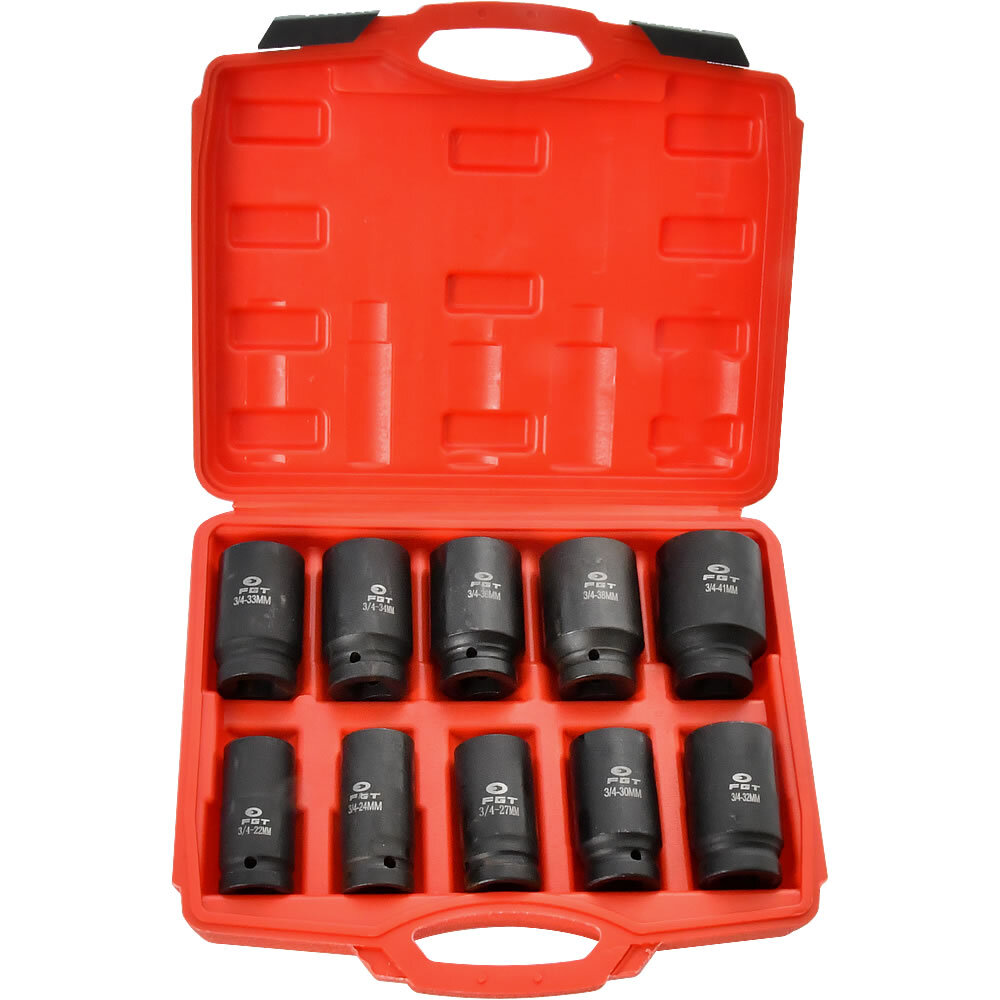 トラック用 六角 エアー インパクトソケット10本組 22~41mm ディープソケット ハブロックナット用 差込角3/4インチ 19mm 収納ケース拍卖