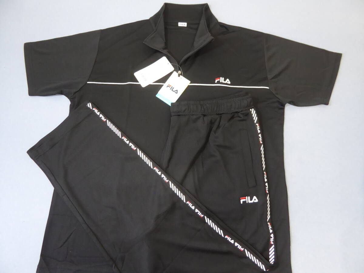 FILA フィラ 吸水速乾 UVカット ジャージ ハーフジップ半袖シャツ パンツ 上下セット LL 黒拍卖