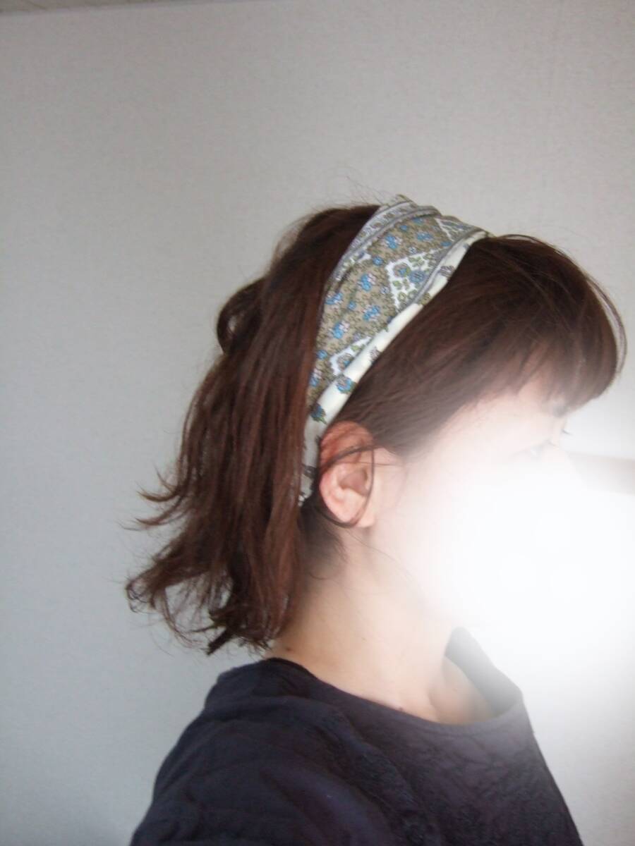 ★即決★ハンドメイド エスニックパッチワーク ベージュ薄手コットンのゆるターバン****ヘアバンド 首元涼しく ノンストレス拍卖