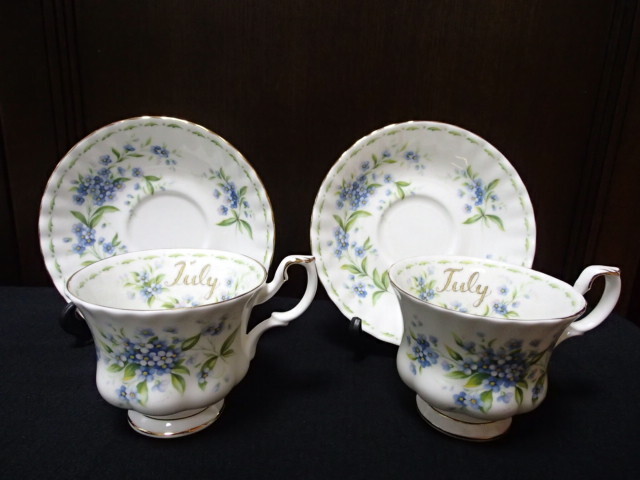 ロイヤルアルバート・【フラワーオブザマンス】(月の花シリーズ)【7月・・・忘れな草】【コーヒーC&S】(2客)拍卖