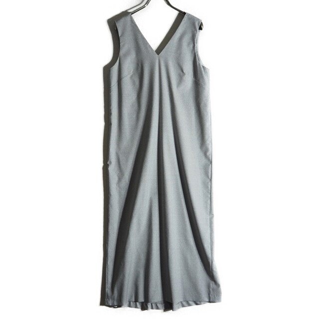 M2156f20 ▼ATON エイトン▼ 6392526 WOOL SLEEVELESS DRESS サマーウール ノースリーブワンピース ライトグレー 1 / ロング フレア 春夏拍卖