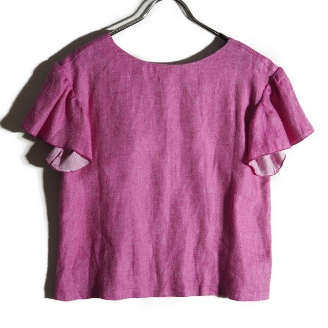 B1782f8 ▼MYLAN マイラン▼ 半袖 ねじり フレアスリーブ リネンブラウス ピンク F / MY17SS-BL004 プルオーバー 半袖シャツ 春夏拍卖