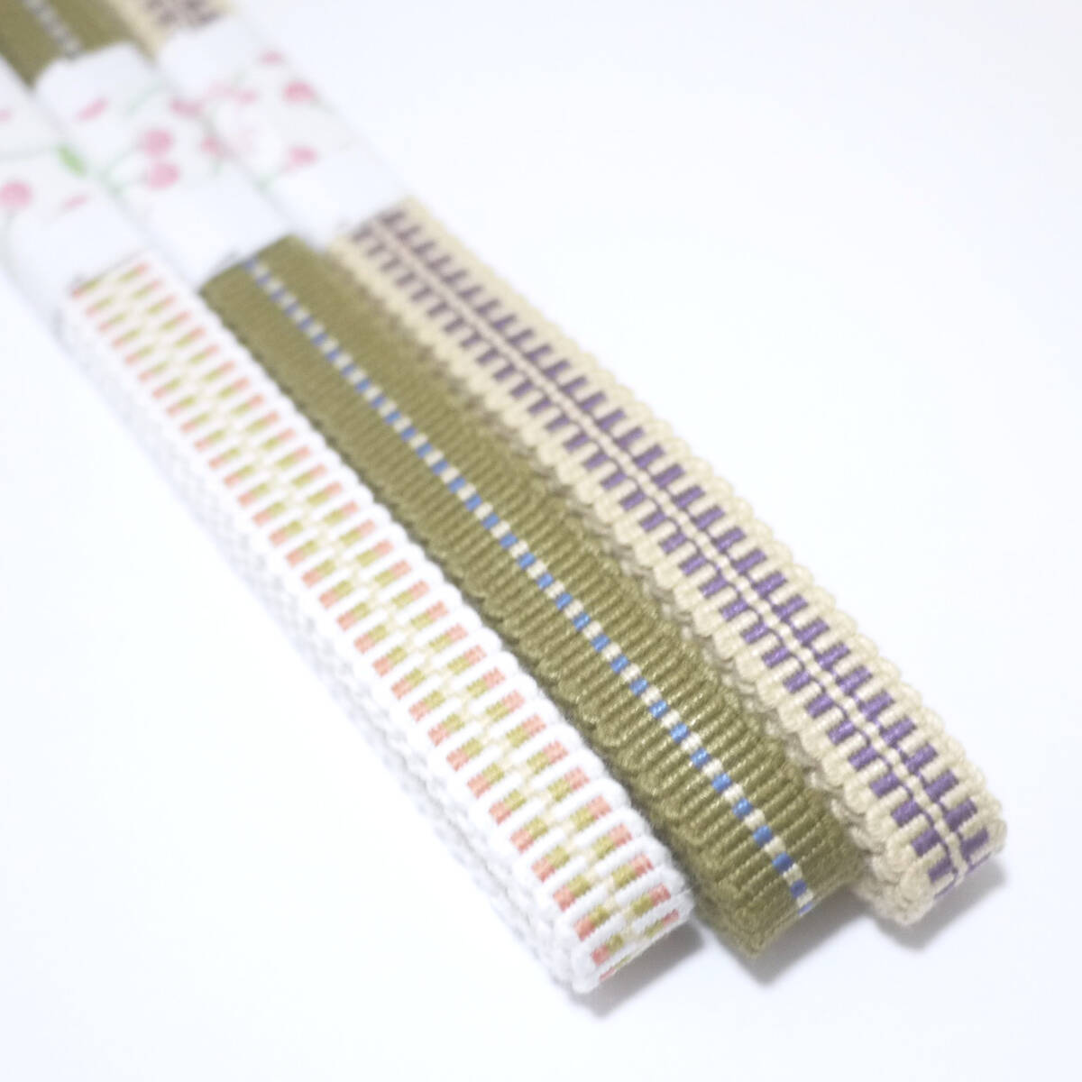 02-M★三分紐 並尺 3本 お試しセット 木綿 真田紐 国内産★白・サーモンピンク・抹茶色・ベージュ・紫拍卖