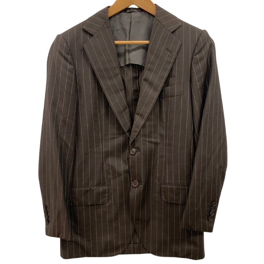 極美品◆トゥモローランド グアベロ 2B テーラードジャケット ストライプ ウール ブラウン サイズ46 メンズ TOMORROWLAND 【AFB30】拍卖