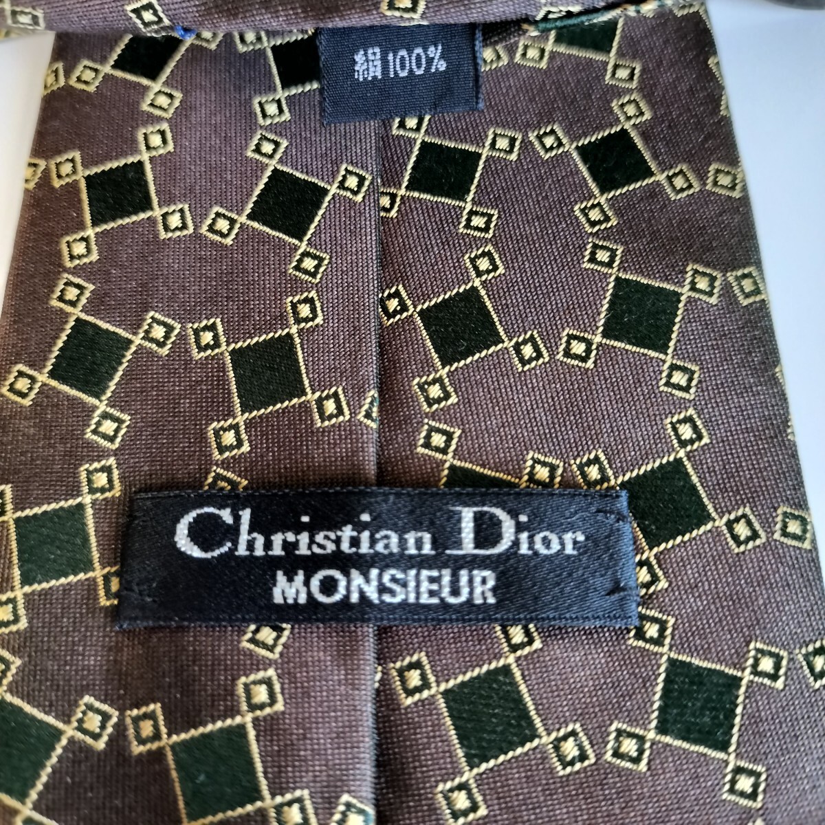Christian Dior(クリスチャンディオール)ブラウン黒ゴールド四角ネクタイ拍卖
