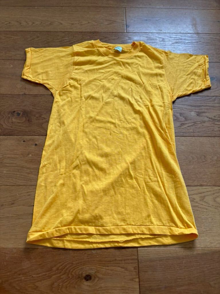 70's~80's USA製 ビンテージ Fruit Of the loom フルーツオブザルーム Tシャツ 無地 プレーン 黄色拍卖