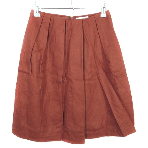 トゥモローランド TOMORROWLAND スカート フレア ひざ丈 バックファスナー タック ウール 無地 32 茶 ブラウン テラコッタ ボトムス レディ拍卖
