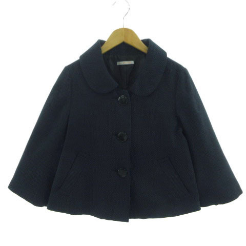 エルプラネット ELLE PLANETE ジャケット 丸襟 七分袖 Aライン ビッグボタン 総柄 ブルー系 青系 ネイビー系 紺系 グレー系 38拍卖