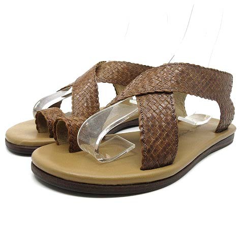 ヨーガンレール JURGEN LEHL メッシュ レザー クロス フラット サンダル ブラウン 茶 S 約22.5cm レディース拍卖