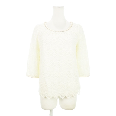 ロペ ROPE カットソー 総レース ラウンドネック 七分袖 刺繍 チェーンブリオン 38 白 クリーム /AH1 レディース拍卖