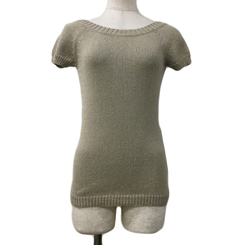 ボナジョルナータ BUONA GIORNATA セーター ニット プルオーバー ボートネック バックオープン 無地 半袖 F ベージュ レディース拍卖