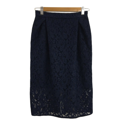 エミアトリエ emmi atelier スカート タイト 膝丈 タック 総レース 0 紺 ネイビー レディース拍卖