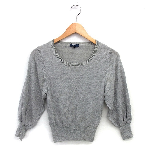 ロペ ROPE ニット セーター ウール クロップド リブ ハイゲージ ラウンドネック 七分袖 M グレー /NT15 レディース拍卖