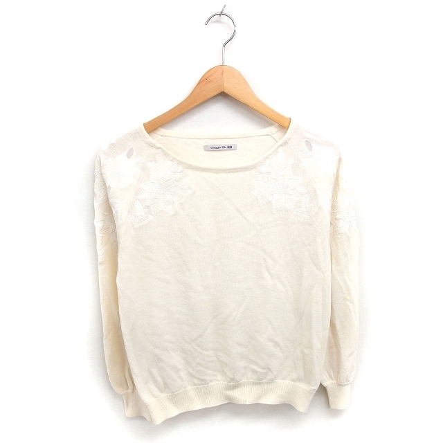 ビアッジョブルー Viaggio Blu ニット セーター 刺? ボートネック ウール混 ラグランスリーブ 長袖 2 アイボリー /TT拍卖