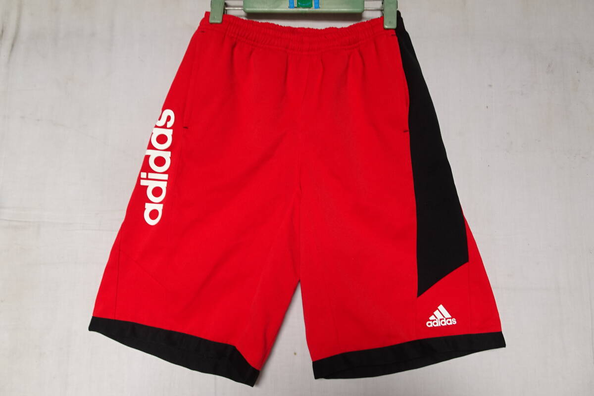 adidas/アディダス/ジュニア/子ども/ショートパンツ/ひざ上丈/しっかりめ生地/黒切替/スポーツ/赤/レッド/160サイズ(8/20R)拍卖