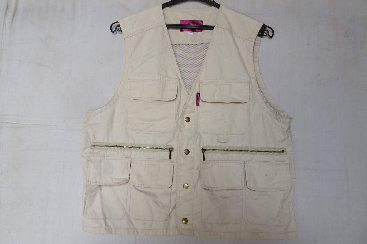 WORLD ISLAND/ワールドアイランド/アウトドアベスト/Vネック/スナップボタン/フラップポケット/メッシュ素材/アイボリー/Mサイズ(8/26R)拍卖