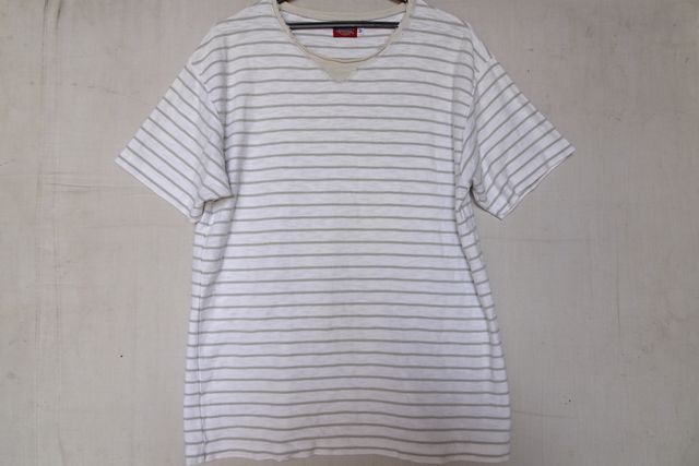 Dickies/ディッキーズ/半袖Tシャツ/カットソー/ボーダー柄/首ぐり2レイヤード風/切りっぱなし/白/ホワイト/Mサイズ(8/21R)拍卖