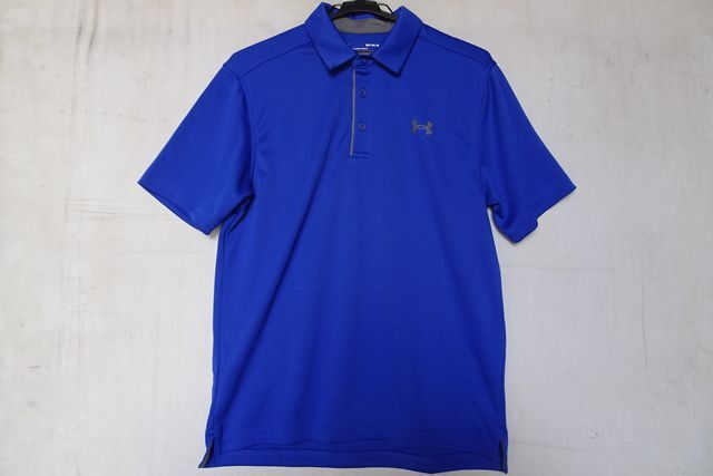 UNDER ARMOUR/アンダーアーマー/半袖ポロシャツ/同色ボーダー柄/速乾性素材/裏面メッシュ素材/青/ブルー/Mサイズ(8/22R)拍卖