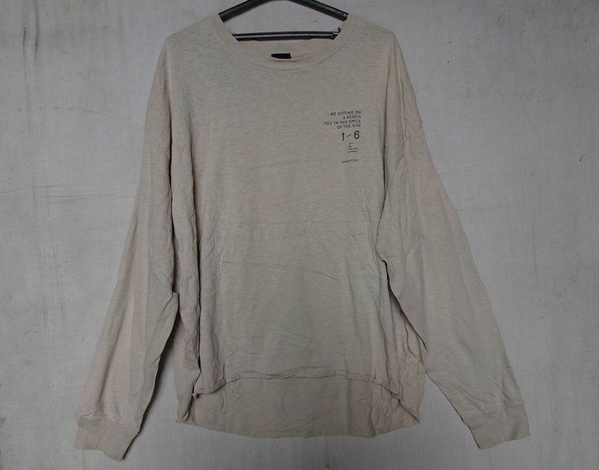 RAG MACHINE/ラグマシーン/長袖Tシャツ/ロンT/袖口リブ素材/ドロップショルダー/オーバーサイズ/バックプリント/ベージュ/Lサイズ(8/29R)拍卖