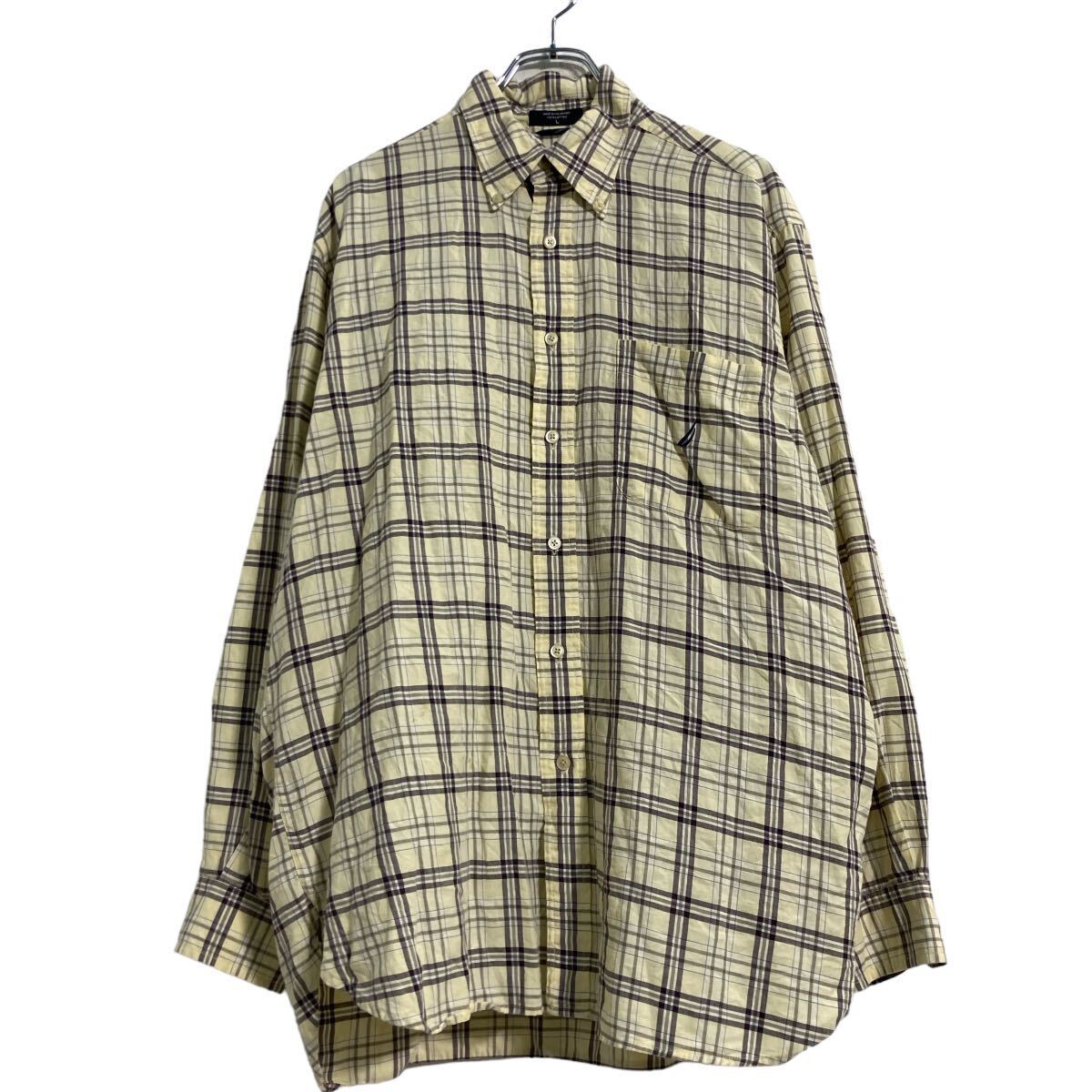 NAUTICA 長袖 チェック シャツ L ライトイエロー ブラウン ノーティカ ボタンダウン 古着卸 アメリカ仕入 a608-5901拍卖