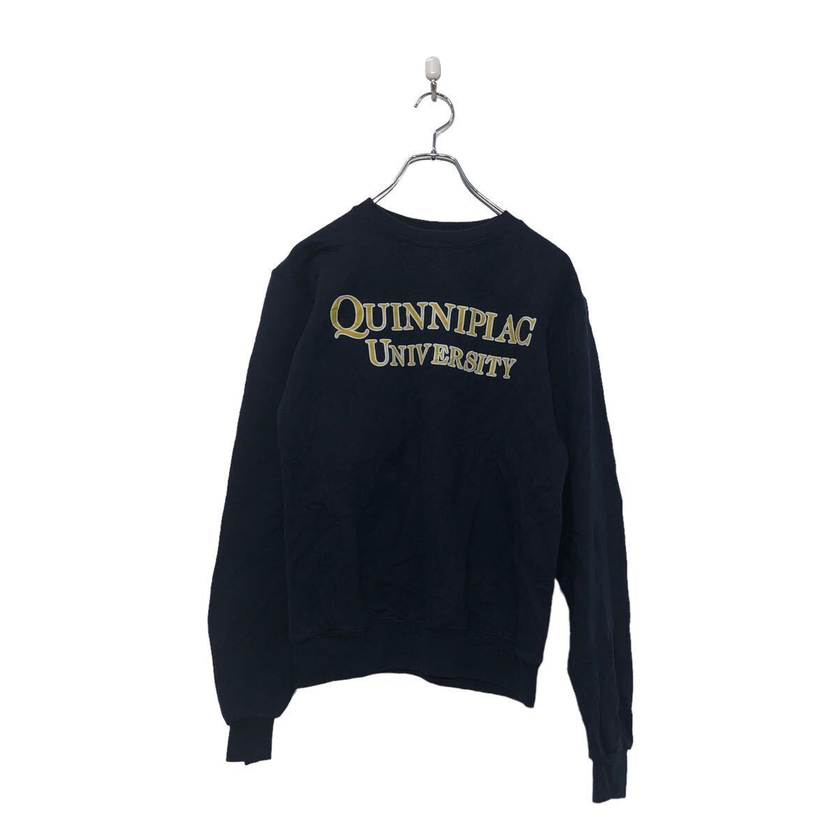 Champion プリント スウェット トレーナー XS チャンピオン レディース ネイビー 濃紺 イエロー 裏起毛 古着卸 アメリカ仕入 a603-6104拍卖