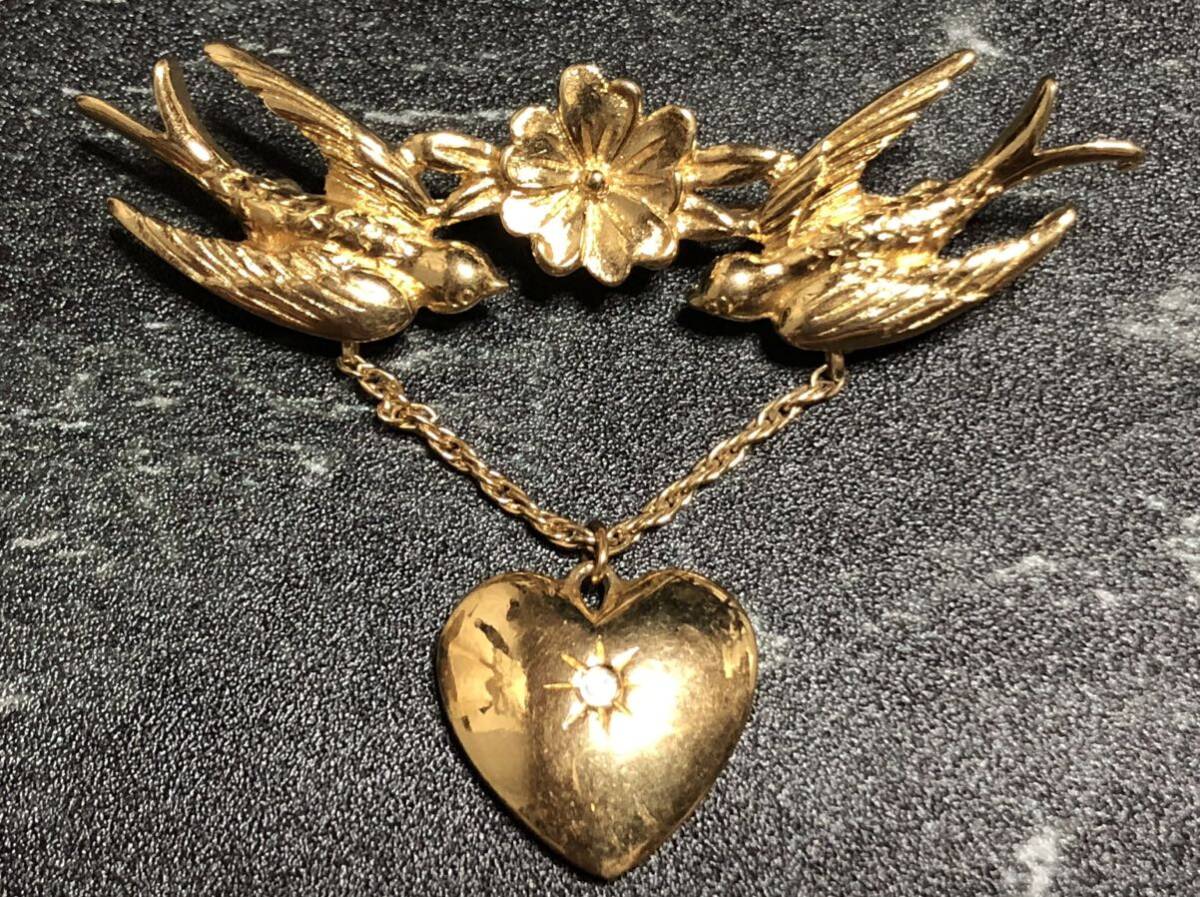 Monet モネ バード ハート ブローチ ゴールド拍卖